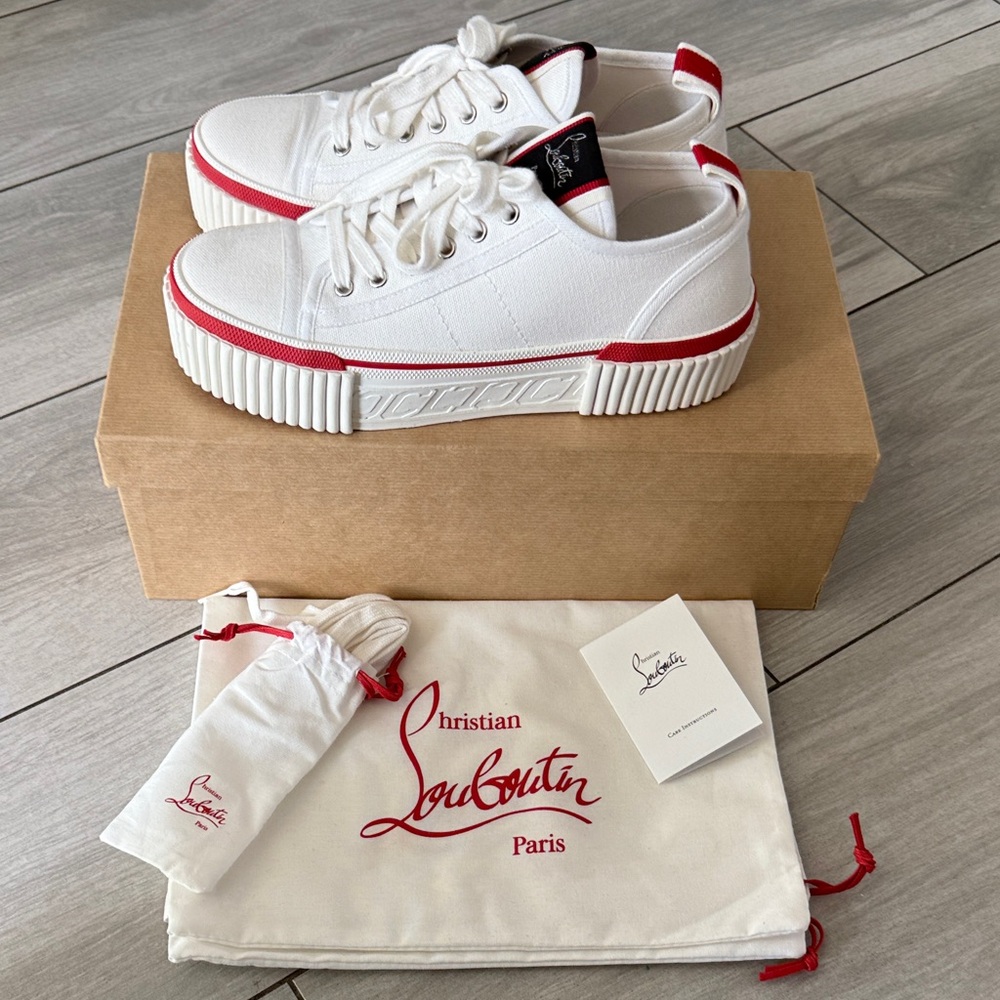 Christian Louboutin Women's Super Pedro White Canvas Sneakers Size 39.5